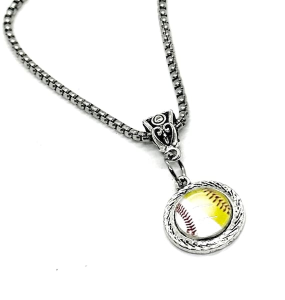 Split Baseball and Softball Cabochon Pendant Necklace, Mom Gift, Wife Gift, Gift For Her, Sports Mom, Team Mom, Friend Gift, Senior Mom