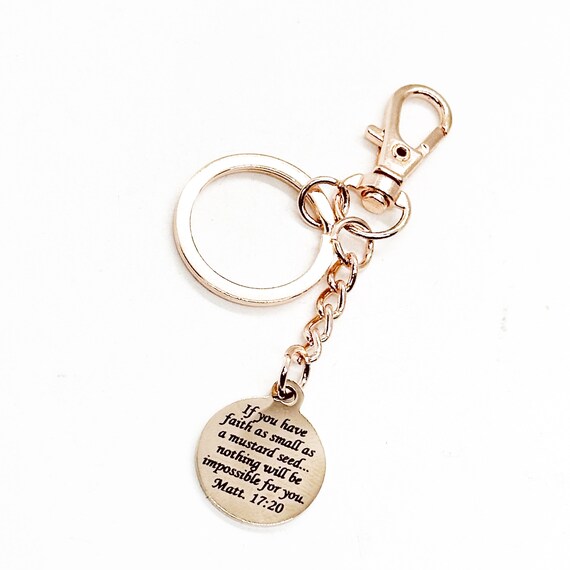 Mustard Seed Verse Rose Gold Clip On Keychain,  Faith Gifts, Christian Gifts, Matthew 17 20, Encouraging Gifts, Graduation Gift