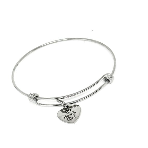 Beach Girl Stainless Steel Bracelet Flip Flop Charm Adjustable Bangle Coastal Summer Jewelry For Her Ocean Lover Gift Tropical Vibe