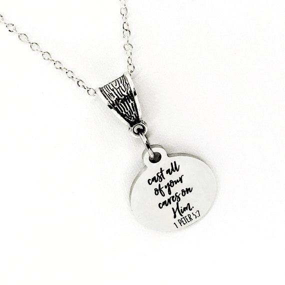 Religious Jewelry, Cast All Of Your Cares On Him Jewelry, Religious Gift, Religious Necklace, Christian Jewelry Gift, Sympathy Gift