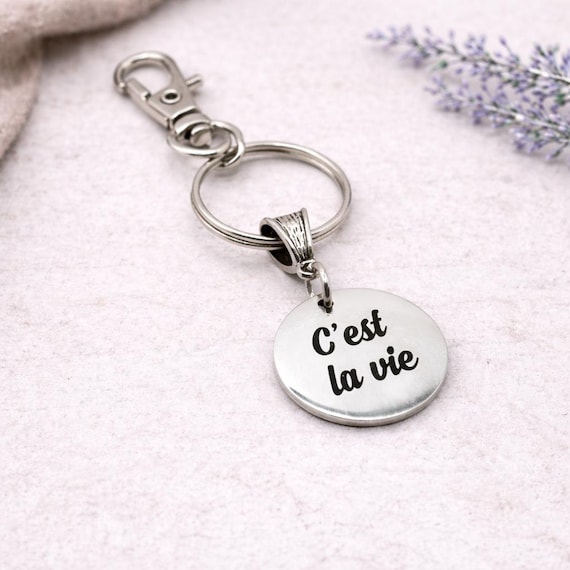 C'est La Vie Stainless Steel Keychain French Quote Keychain Inspirational Charm Minimalist Keyring Gift