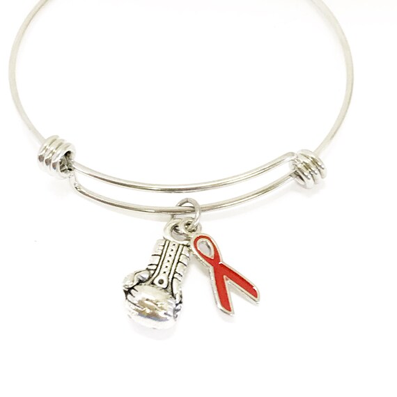 Red Ribbon Bracelet, ALS Supporter Gift, Gift For Her, Red Awareness Ribbon, Knock Out Amyotrophic Lateral Sclerosis