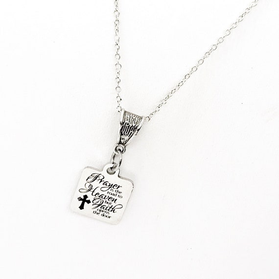 Prayer And Faith Necklace, Christian Gift, Christian Necklace, Prayer Is The Road To Heaven, Faith Opens The Door, Religious Necklace