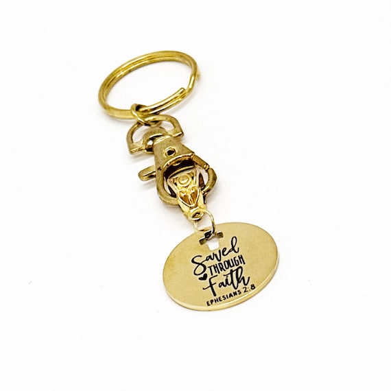 Saved Through Faith Charm Keychain, Ephesians 2 8, Baptism Gift, Faith Gift, Christian Gifts, Daughter Gift, Son Gift, Salvation Gifts