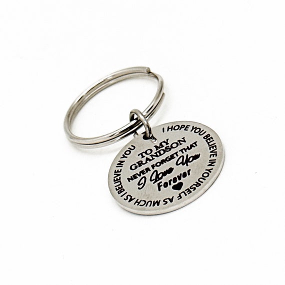 To My Grandson Charm Keychain, Never Forget I Love You, Believe In Yourself, I Believe In You, Grandson Graduation, Birthday Gift, College