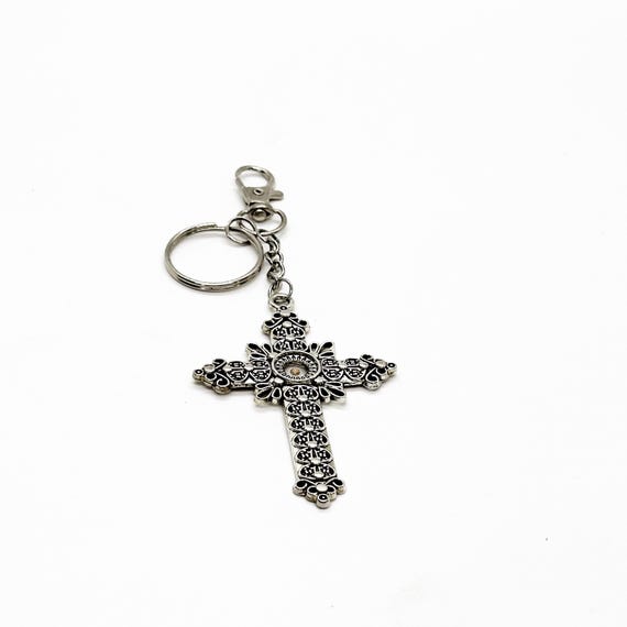 Mustard Seed 3in Ornate Cross Keychain, Matthew 17 20 Faith, Christian Gift, Scripture Gift, Baptism Gift, Mustard Seed Faith, Share Faith