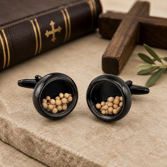 Floating Mustard Seed Black Cuff Links