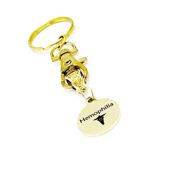 Hemophilia Blood Condition Medical Awareness Goldtone Keychain, Hemophilia Keychain, Hemophilia Notice, Medical Notice, Blood Condition