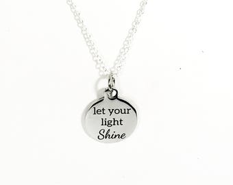 Let Your Light Shine Necklace, Encouragement Necklace, Motivational Necklace, Christian Necklace, Direct Sales Team Gifts, Daughter Jewelry