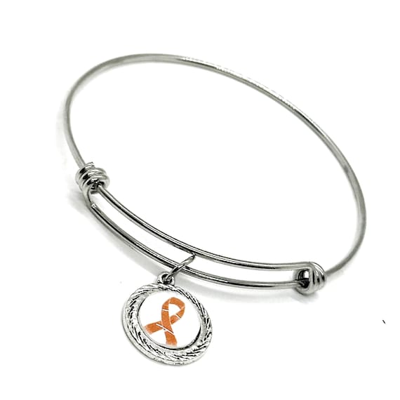 Orange Ribbon Charm Bracelet, Awareness Jewelry, Melanoma Awareness, Leukemia, Cultural Diversity, Kidney Cancer, Suicide Prevention