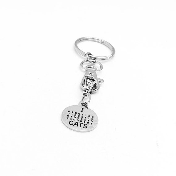 I Love Cats Charm Keychain, Love Gift, Binary Code, Computer Programmer, Daughter Gift, Son Gift, Going To College, Cats And Computers