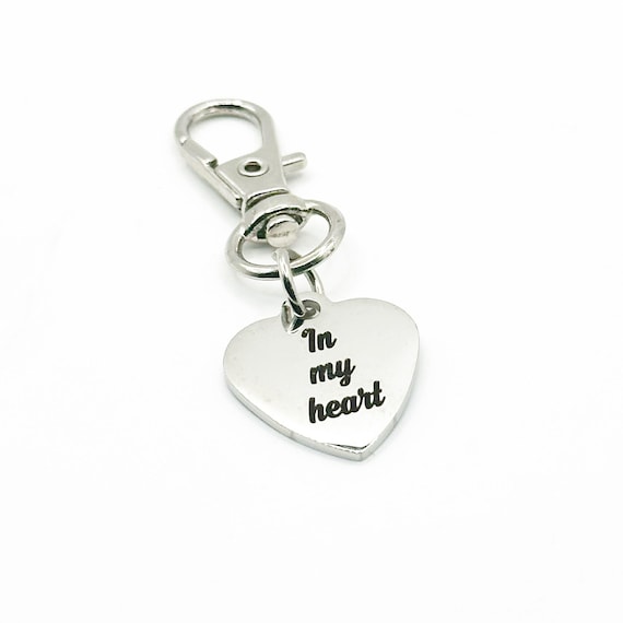 In My Heart Clip On Charm Stainless Steel Heart Charm Gift For Love Remembrance Memorial Purse Zipper Planner Charm