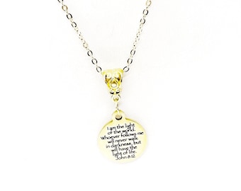 I Am The Light Of The World Pendant Necklace, John 8 12, Scripture Jewelry, Protection Gift, Going To College, Daughter Gift, Light of Life