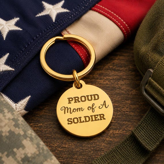 Proud Mom Of A Soldier Goldtone Keychain