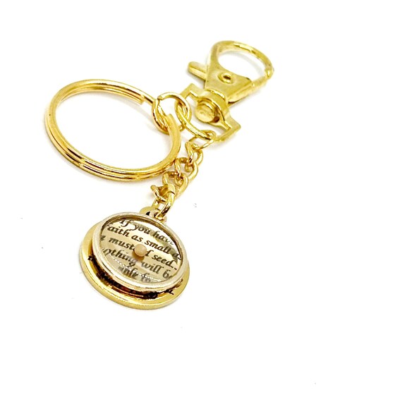 Goldtone Mustard Seed Scripture Charm Key Chain, Matthew 17 20, Mustard Seed Faith, Christian, Believer, Graduation Gift, Mountain Moving