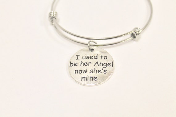 I Used To Be Her Angel Now She's Mine Expanding Bangle Charm Bracelet, Gift For Her, Mom Remembrance, Sympathy Gift, Remembering Mom