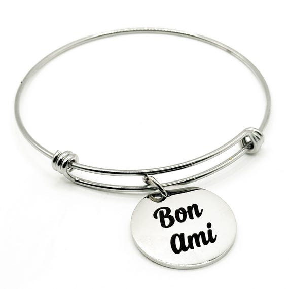 Bon Ami Friendship Expanding Bangle Bracelet Stainless Steel Engraved Charm Gift For Friend