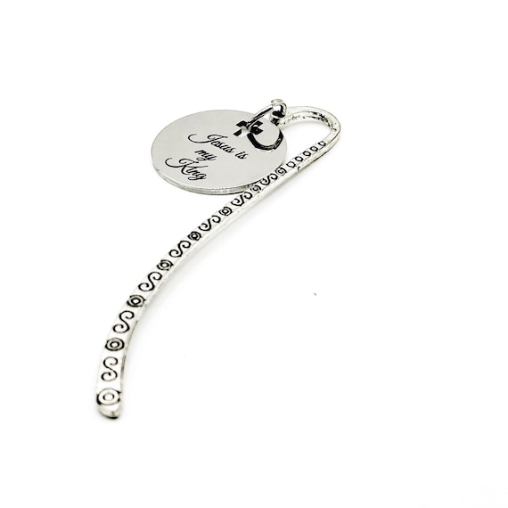 Jesus Is My King Bookmark With Stainless Steel Engraved Charm Silver Plated Faith Gift From JKCE Designs Inspirational Christian Accessory