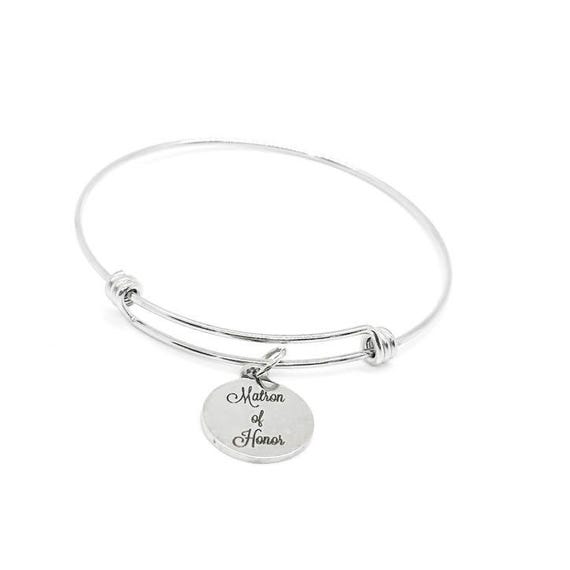 Stainless Steel Matron Of Honor Bracelet, Wedding Party Gift Round Charm Jewelry Bridal Shower Gift Bridesmaid Proposal Bangle