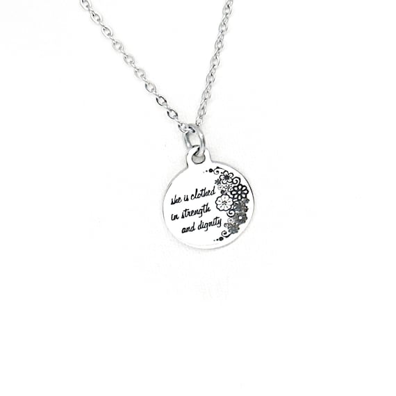 She Is Clothed With Strength And Dignity Necklace, Proverbs 31 25 Woman, Gift For Her, Faith Jewelry, Daughter Gift, Wife Gift, Christian