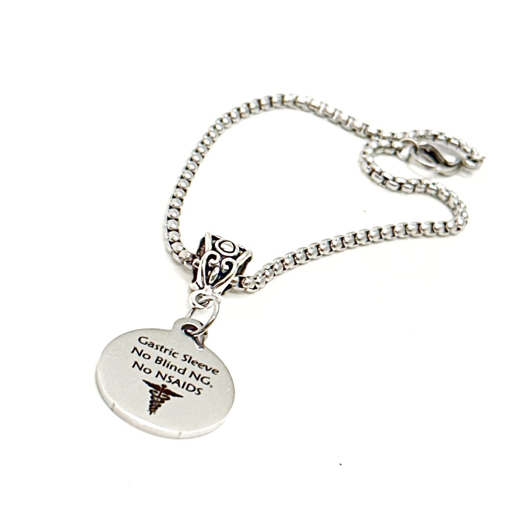 Gastric Sleeve No Blind NG No Nsaids Charm Bracelet, Gastric Surgery