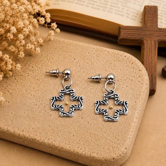 Mustard Seed Open Cross Faith Earrings