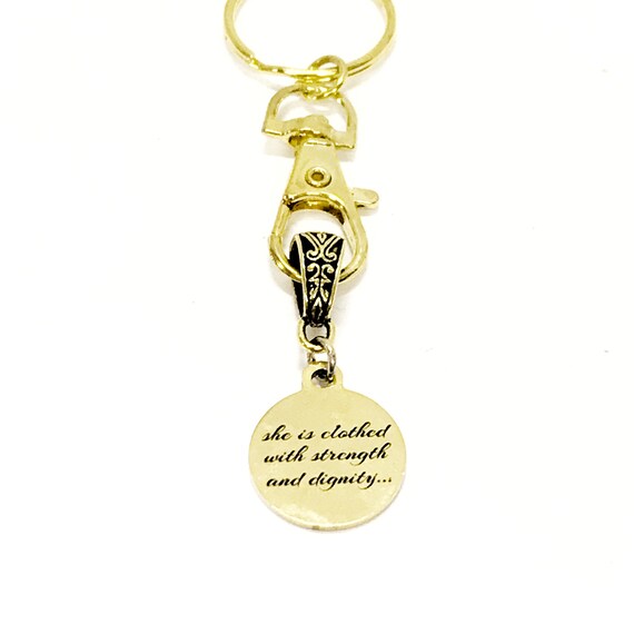 Christian Keychain, She Is Clothed In Strength And Dignity Keychain, Christian Charm Keychain, Christian Gift For Her, Religious Gifts