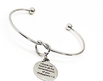 I Thank God For You Charm Bracelet, Philippians 1 3, Bible Quote, Pastor Gift, Christian Jewelry, Missionary Gift, Faith Gift, Thankful