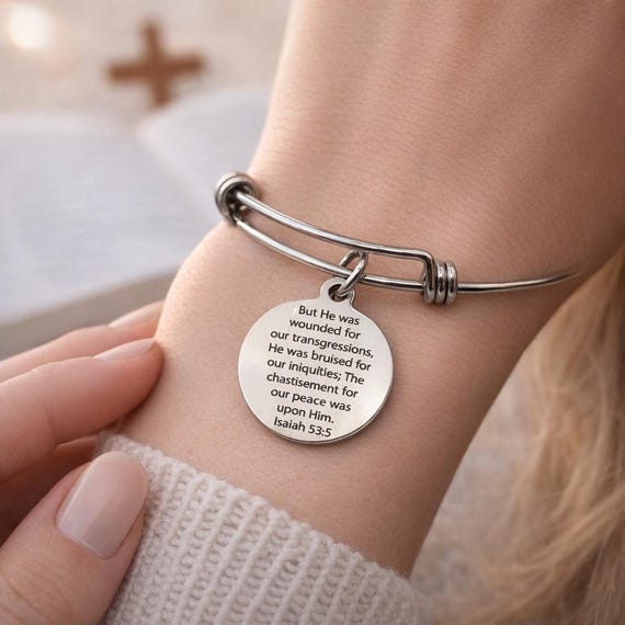 Isaiah 53 5 Scripture Bracelet Stainless Steel Faith Jewelry Christian Gift Engraved Bible Verse Bracelet