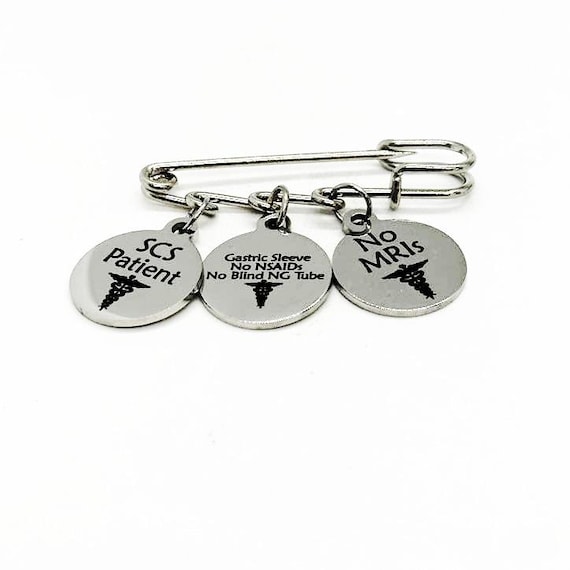 Custom Medical Notification Pin, Medical Awareness Pin, Medical Charm Brooch, Three Charm Pin, Three Charm Brooch, Customizable Charm Brooch