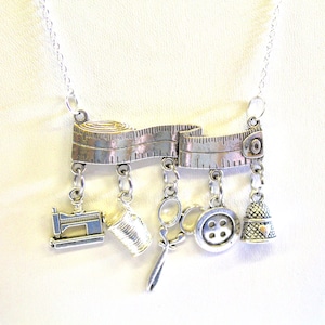 Seamstress Meeting, Love to Sew Necklace, Sewing Connector Pendant Silver Necklace, Sewing Charms, Sewing Gift For Her, Sewing Club Gifts