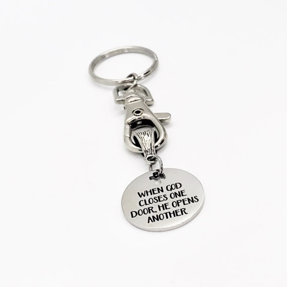 Christian Keychain, When God Closes One Door He Opens Another Keychain, Christian Gift, Religious Gift, Christian Sympathy, Moving On Gift