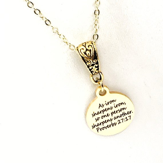 Scripture Gift, As Iron Sharpens Iron Necklace,  Proverbs 27 17 Necklace, Daughter Gift, Christian Jewelry, Christian Scripture Jewelry Gift