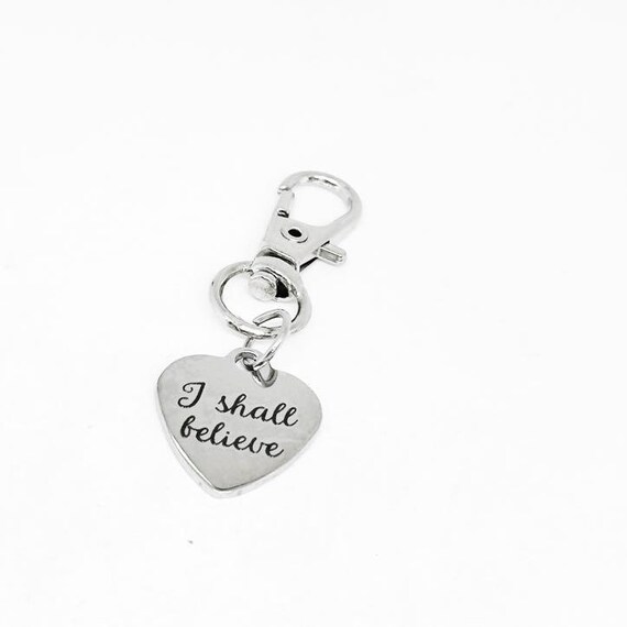 I Shall Believe Clip On Charm Stainless Steel Engraved Heart Keychain Inspirational Faith Gift