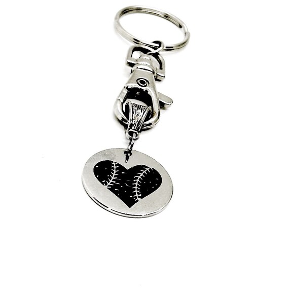 Baseball Heart Charm Keychain, Softball Heart, Baseball Mom Gift, Wife Gift Coach’s Wife, Baseball Player, Softball Player