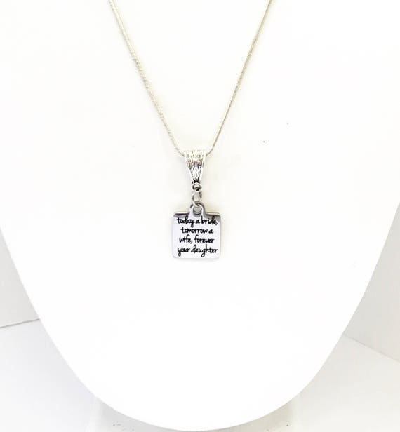 Today A Bride Tomorrow A Wife Forever Your Daughter Silver Necklace, Wedding Gift for Mother Of The Bride, Wedding Necklace Gift For Mom