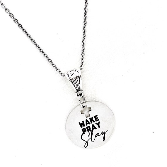 Christian Motivation Gift, Wake Pray Slay Pendant Necklace, Entrepreneur Gift, Daughter Gift, Setting Goals, Gift For Her, Wife Jewelry Gift