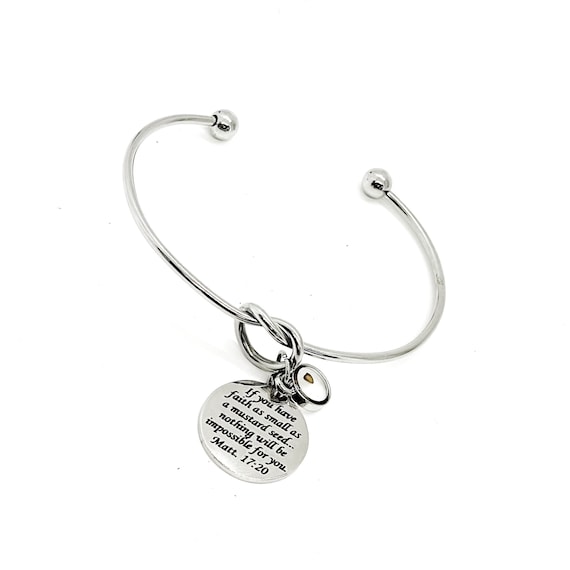 Mustard Seed Scripture Cuff Bracelet, Love Knot Bracelet, Matthew 17 20, Mustard Seed Gifts, Christian Jewelry, Mustard Seed Gift For Her