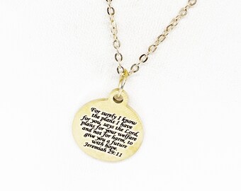 For I Know The Plans I Have For You Goldtone Scripture Necklace, Jeremiah 29 11 Jewelry, Christian Gift, Bible Verse Jewelry, Gift For Her