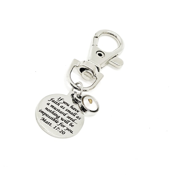 Faith Gift, Mustard Seed Clip On Charm, Matthew 17 20 Charm, Clip On Charm, Purse Charm, Keychain Charm, Christian Gifts, Scripture Gifts