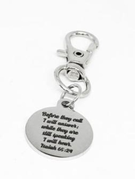 Isaiah 65 24 Clip On Charm Stainless Steel Bible Verse Charm Faith Based Gift Religious Keychain Christian Jewelry Encouragement Gift