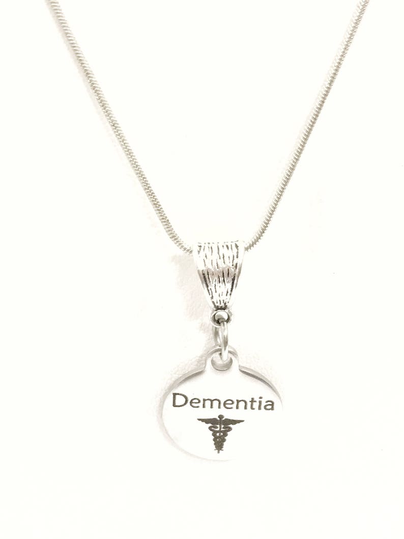 Dementia Necklace, Dementia Medical Condition Necklace, Dementia Awareness Engraved Pendant Necklace, Medical ID Jewelry, Dementia Jewelry image 1