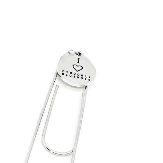 I Love CS Charm Paperclip Bookmark, Binary Code Letters, Computer Science Major, Programmer, Developer, New IT Job, College Student