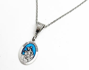 Saint Christopher Blue Necklace, Patron Saint Of Travelers, Protection Prayer, Travel Prayers, Travel Mercies, Moving Gift, Traveling Gifts