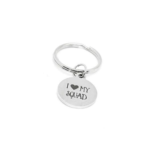 I Love My Squad Keychain Stainless Steel Round Charm 18mm Friendship Gift Team Spirit Accessory Group Gift For Best Friends