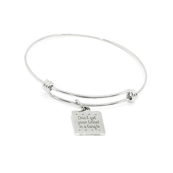 Stainless Steel Dont Get Your Tinsel In A Tangle Bracelet, Holiday Jewelry Christmas Gift Funny Quote Charm Bangle Stocking Stuffer