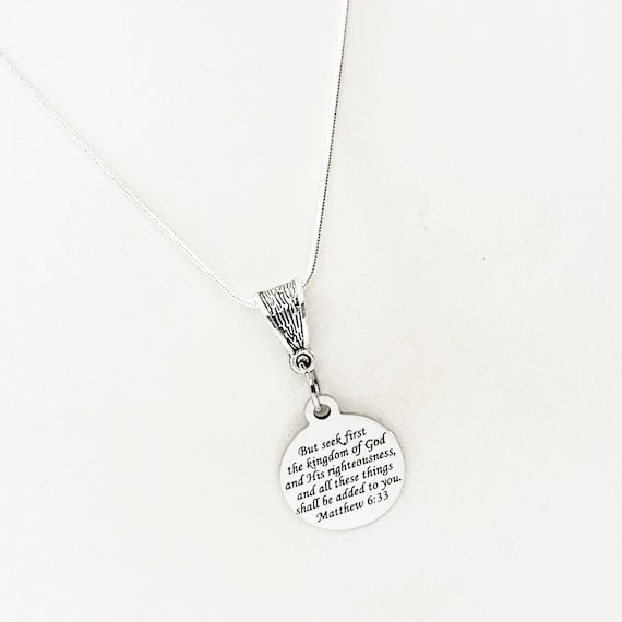 Scripture Gift, Seek First The Kingdom Of God Necklace, Matthew 6 33, Scripture Jewelry, Bible Verse Jewelry, Bible Verse Necklace