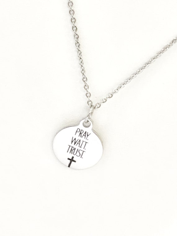Christian Jewelry, Pray Wait Trust Necklace, Christian Necklace, Scripture Jewelry, Christian Gift, Religious Jewelry, Cross Pendant Gift