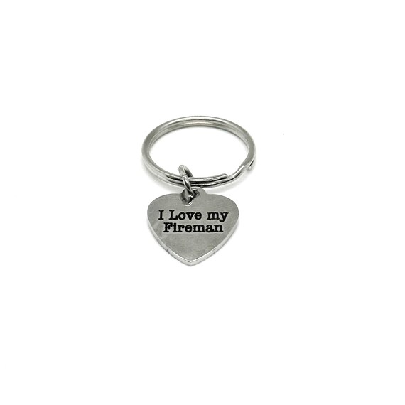 I Love My Fireman Heart Charm Key Chain, Fireman Wife, Fireman Mom, Fireman Girlfriend, Love Gift, Gift For Her, New Car Gift, Key Ring Gift