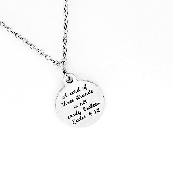 A Cord Of Three Strands Is Not Easily Broken Charm Necklace, Ecclesiastes 4 12 Charm, Wedding Jewelry, Christian Marriage, Faith Quotes